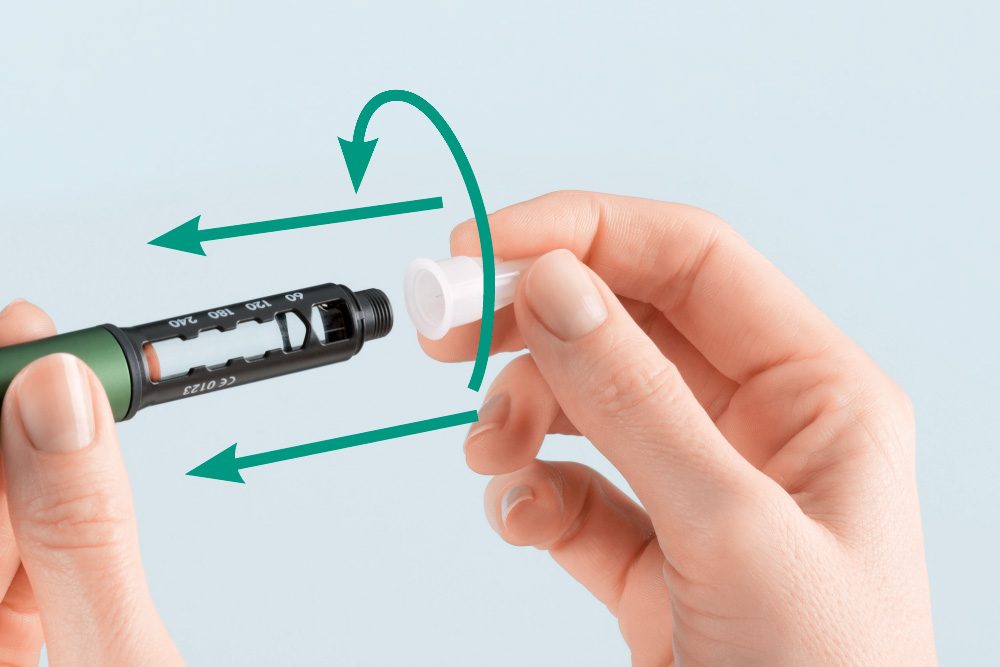 Needle handling - screw the needle onto your injection device