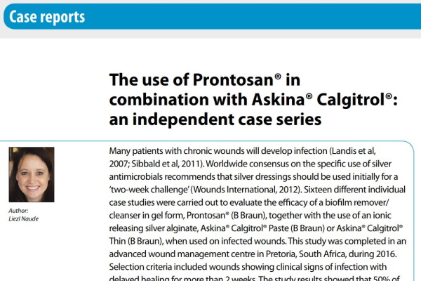 Naude L. The use of Prontosan® in combination of Askina® Calgitrol®: an independent case series. Wounds International, 2018 ; 9(1): 44-48. Available at (accessed 16.03.2018).